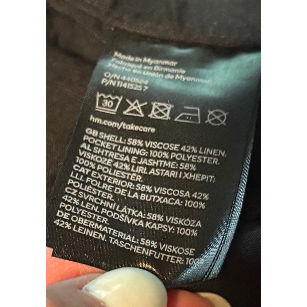 H&M Black Linen Blend Pleated Pants Women's SZ 12 Elastic Waist. Lagenlook. Cool
